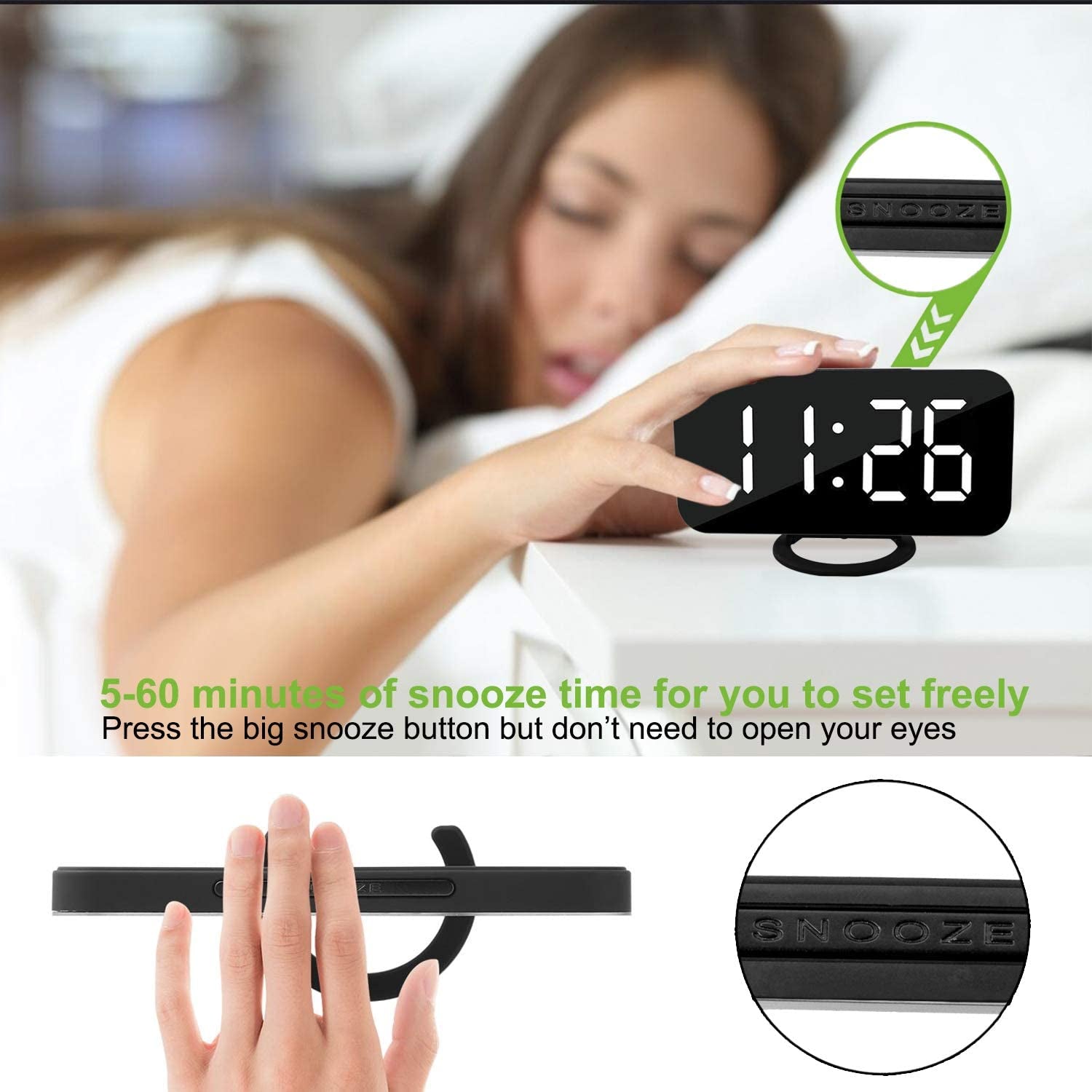 Mirror Alarm Clock with Dual USB Ports and 3-Level Brightness