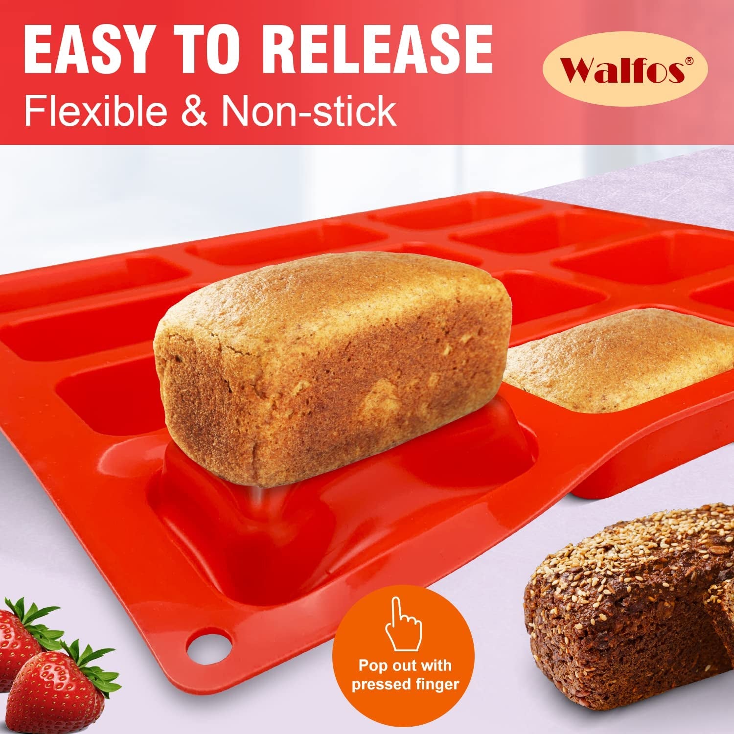 Walfos 12-Cavity Silicone Mini Loaf Pan - Food Grade, Non-Stick