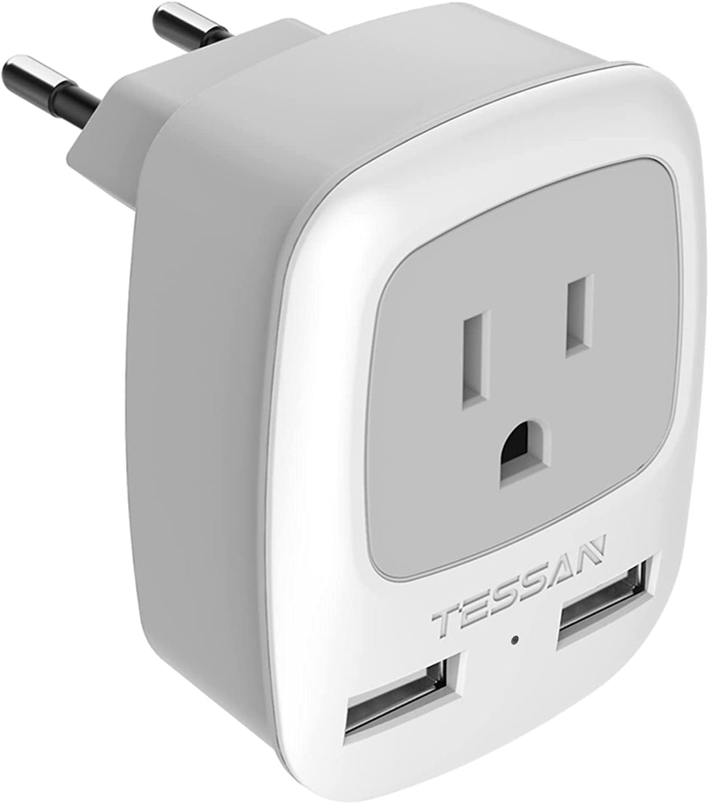 European Travel Plug Adapter - US to Europe, 3 in 1 with 2 USB Ports, Compact Size