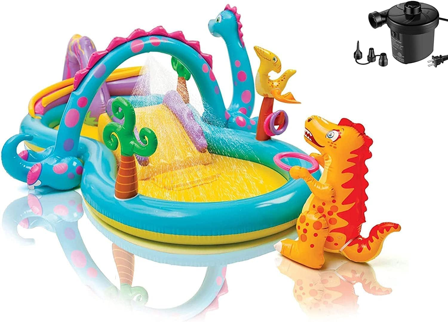 Inflatable Dinosaur Play Center with Water Slide, Ball Toss, and Ring Toss