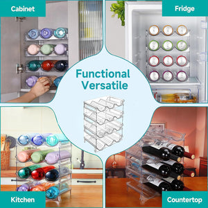  Stackable 4-Pack Water Bottle Organizer - Space Saving, Durable, Easy to Clean