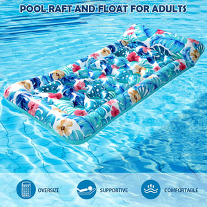 Inflatable Pool Floats Raft - Oversized Pool Raft and Float for Adults, Cooling Pool Float Contour Lounger with Headrest for Swimming Pool, Lake, Summer Party Float