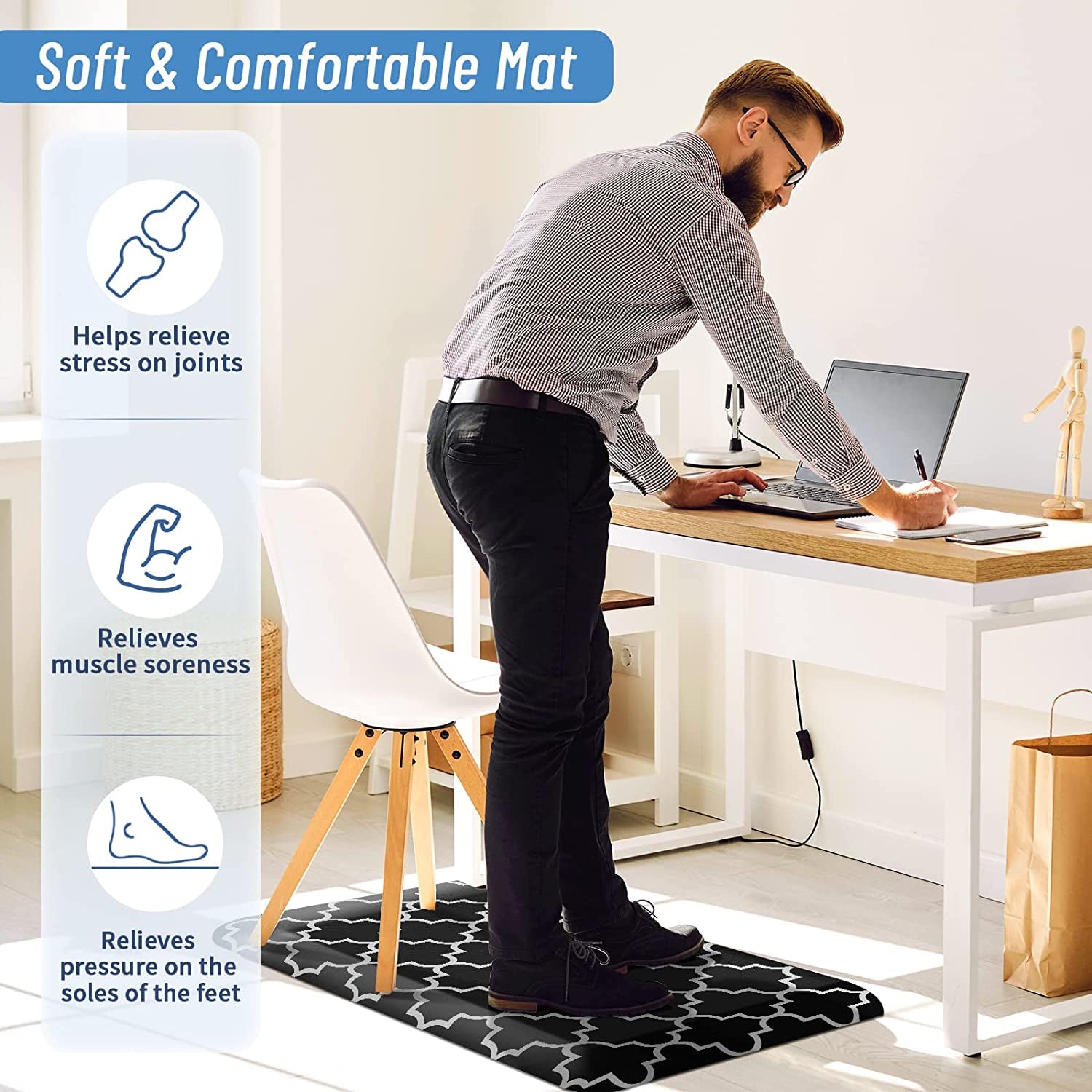 4" Thick Anti-Fatigue Kitchen Mat - Ergonomic Comfort Standing Foam, Waterproof