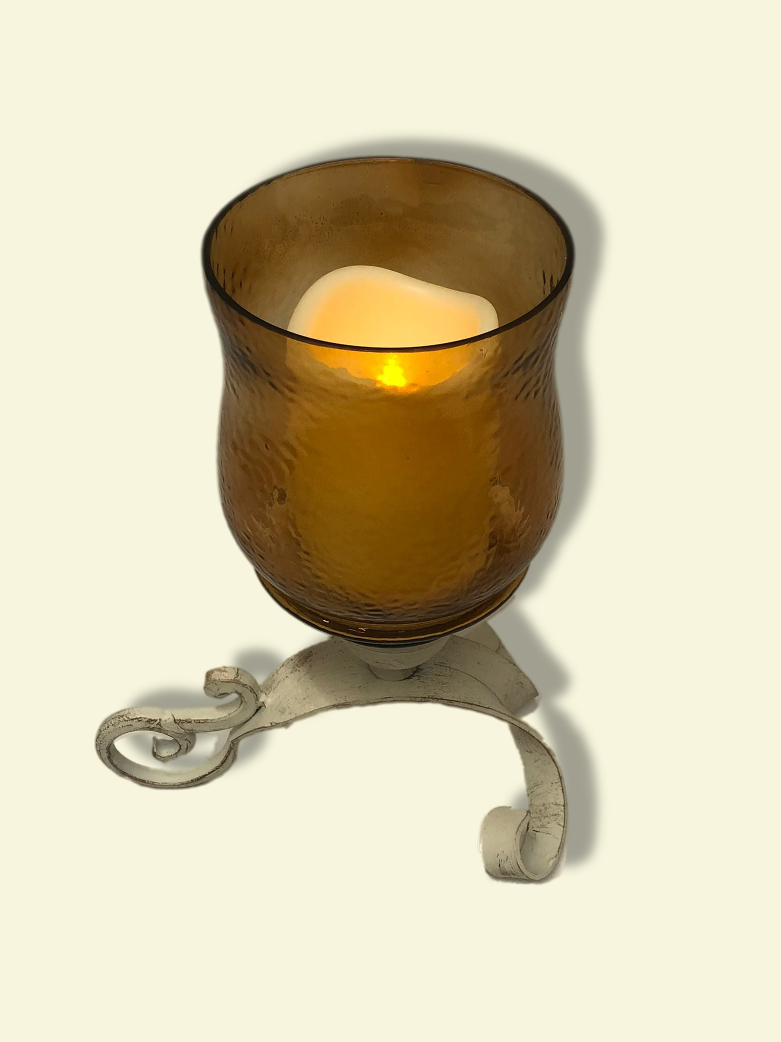 Amber Glass Hurricane with Scroll Design Pedestal by Valerie