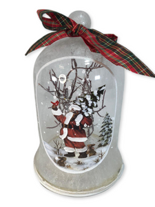 "As is" 9" Illuminated Glass Bell with Interior Trees & Scene by Valerie