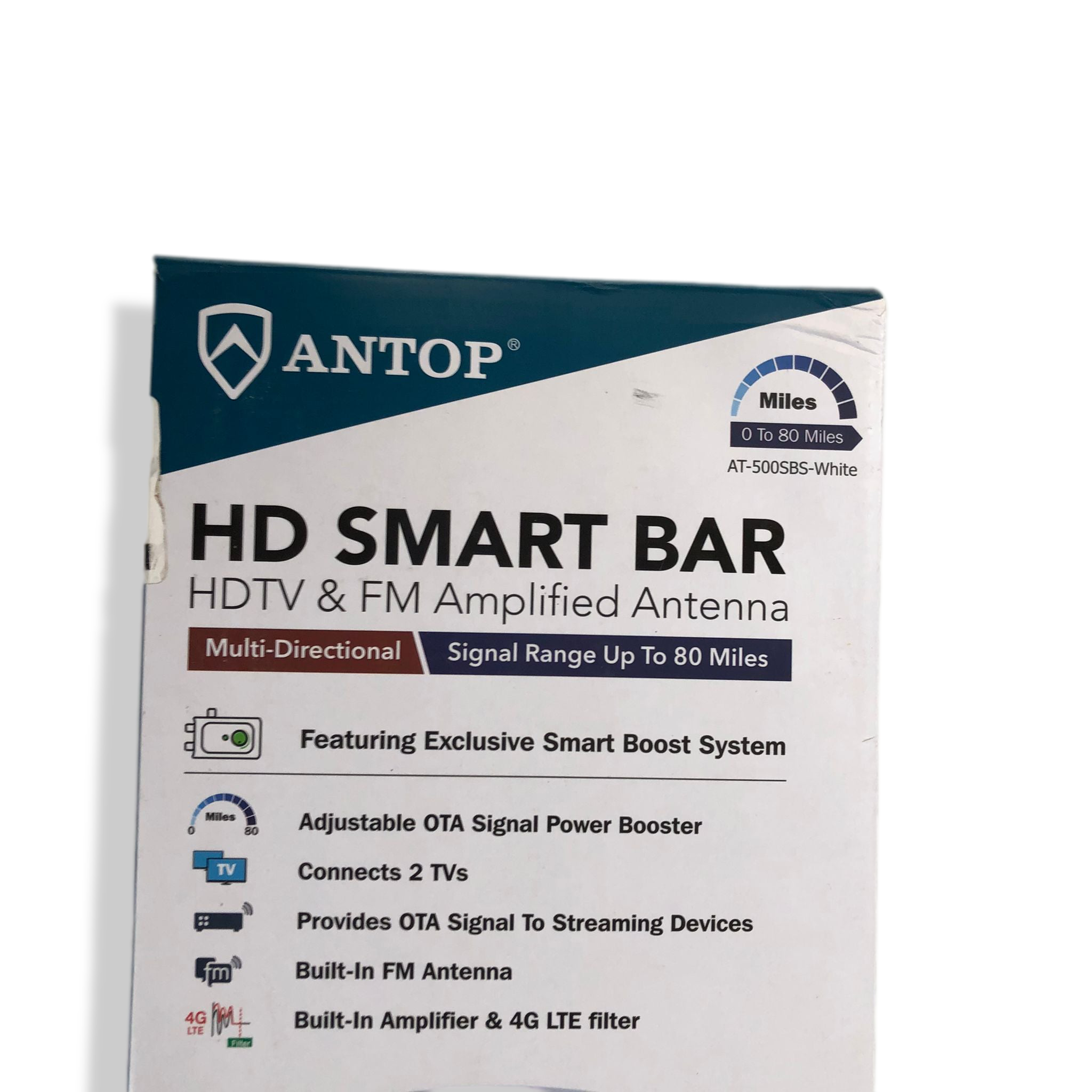 "As is" ANTOP AT-500SBS HD Smart BAR Amplified Indoor HDTV＆FM Antenna with 80-Mile Range