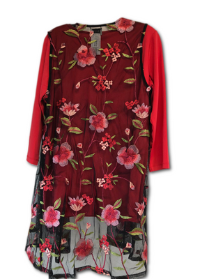 "As is" GRAVER Susan Graver Embroidered Mesh Vest & Liquid Knit Top