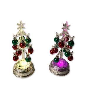 As is Kringle Express S/2 Glass Trees w/ Mercury Glass Base and Ornaments