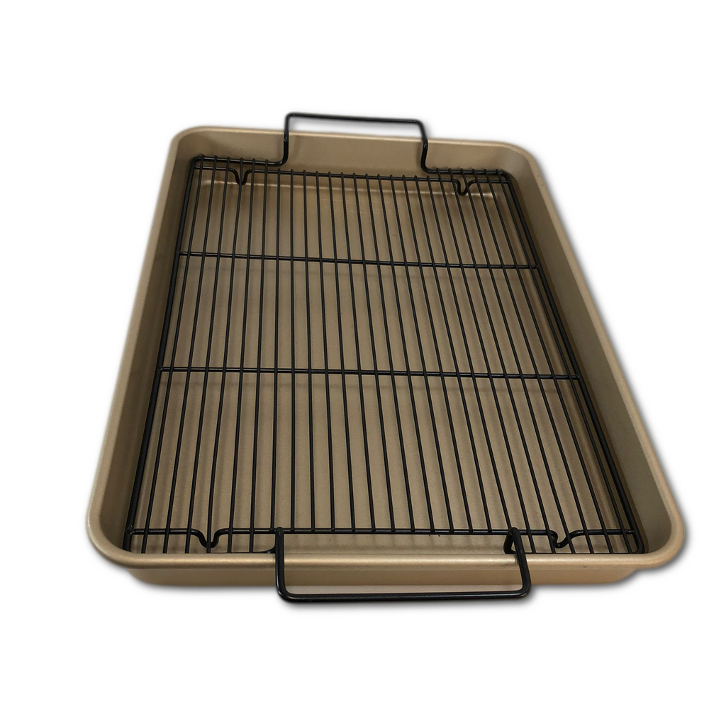 As is Nordic Ware Gold High Sided Half Sheet with Wire Rack