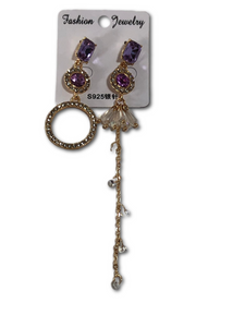 D.Rosse Charm Elegant Geometry Purple Crystal Rhinestone Ear Stud Long Dissymmetry Round Dangle Earrings for Women (Purple)