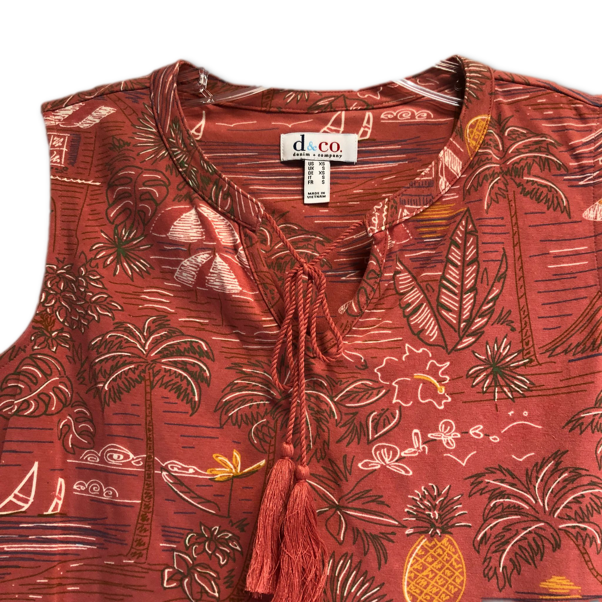 Denim & Co. Printed Jersey Tank with Tassle Trim - Semi-fitted, 95% Cotton