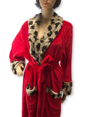 Dennis Basso Plush Robe with Leopard Faux Fur Trim and Gift Box