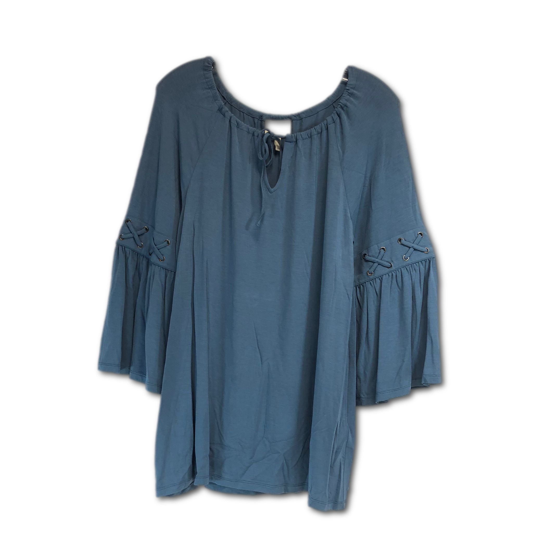 Haute Hippie Tribe Knit Top w/ Bell Sleeve and Lace Up Detail