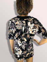 Women's Floral Printed Sweater with Button Shoulder Detail