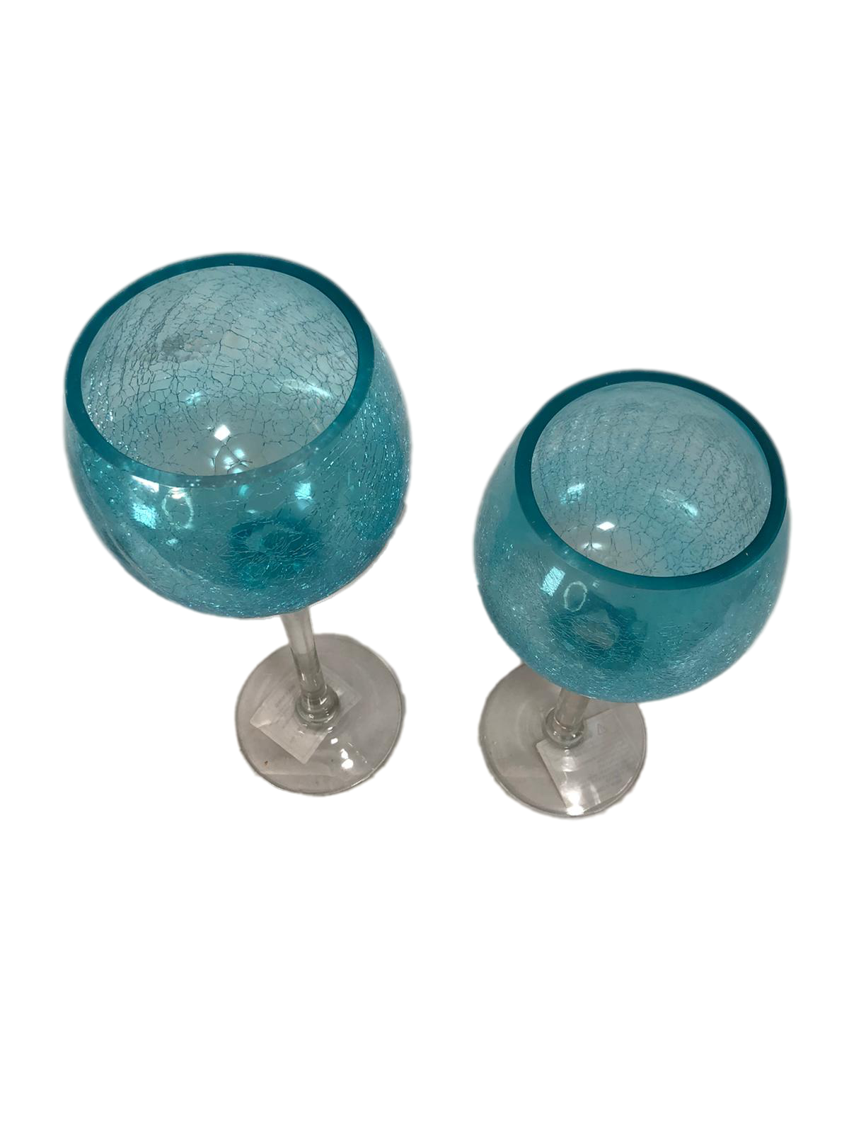 Set of 2 Crackle Glass Goblets with Tealights by Valerie