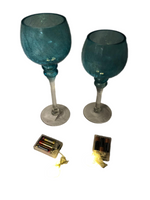 Set of 2 Crackle Glass Goblets with Tealights by Valerie