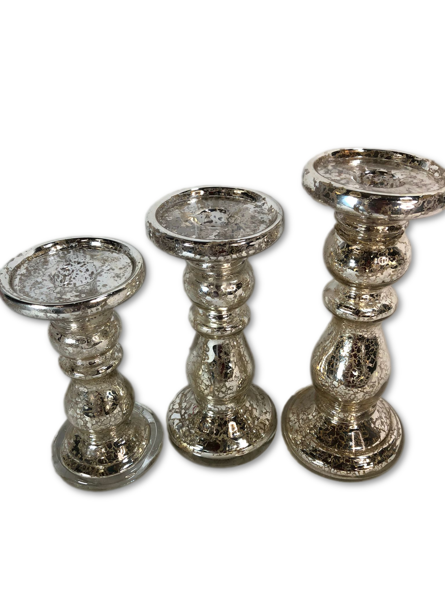 Set of 3 Graduated Mini Mercury Glass Pedestals by Valerie