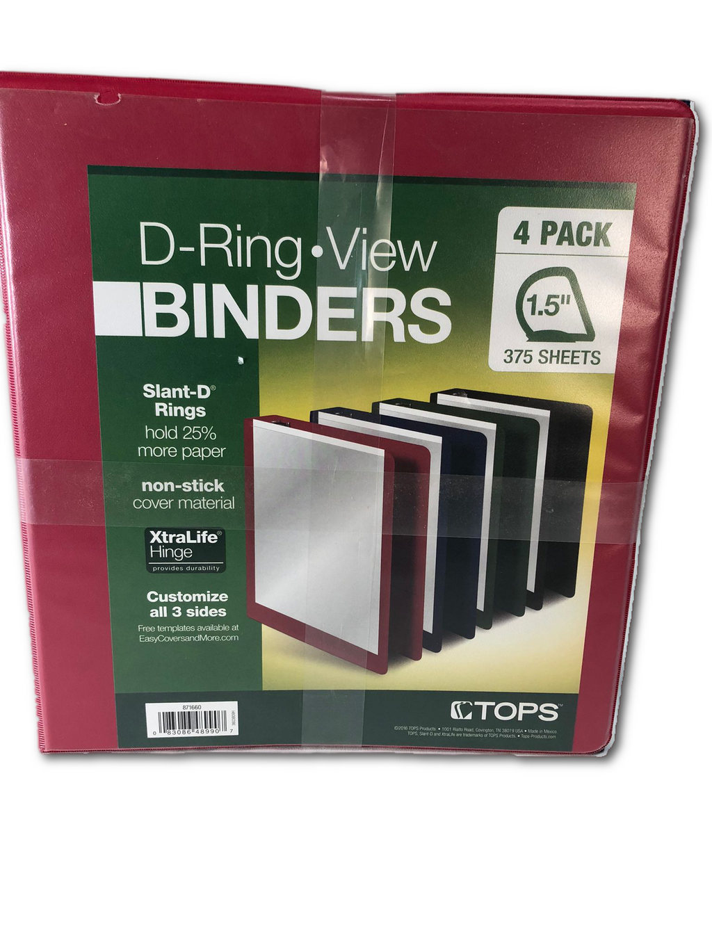 Tops D-Ring 3-Ring Slant View Binders Assorted Colors 1.5 Inch (4 Pack)