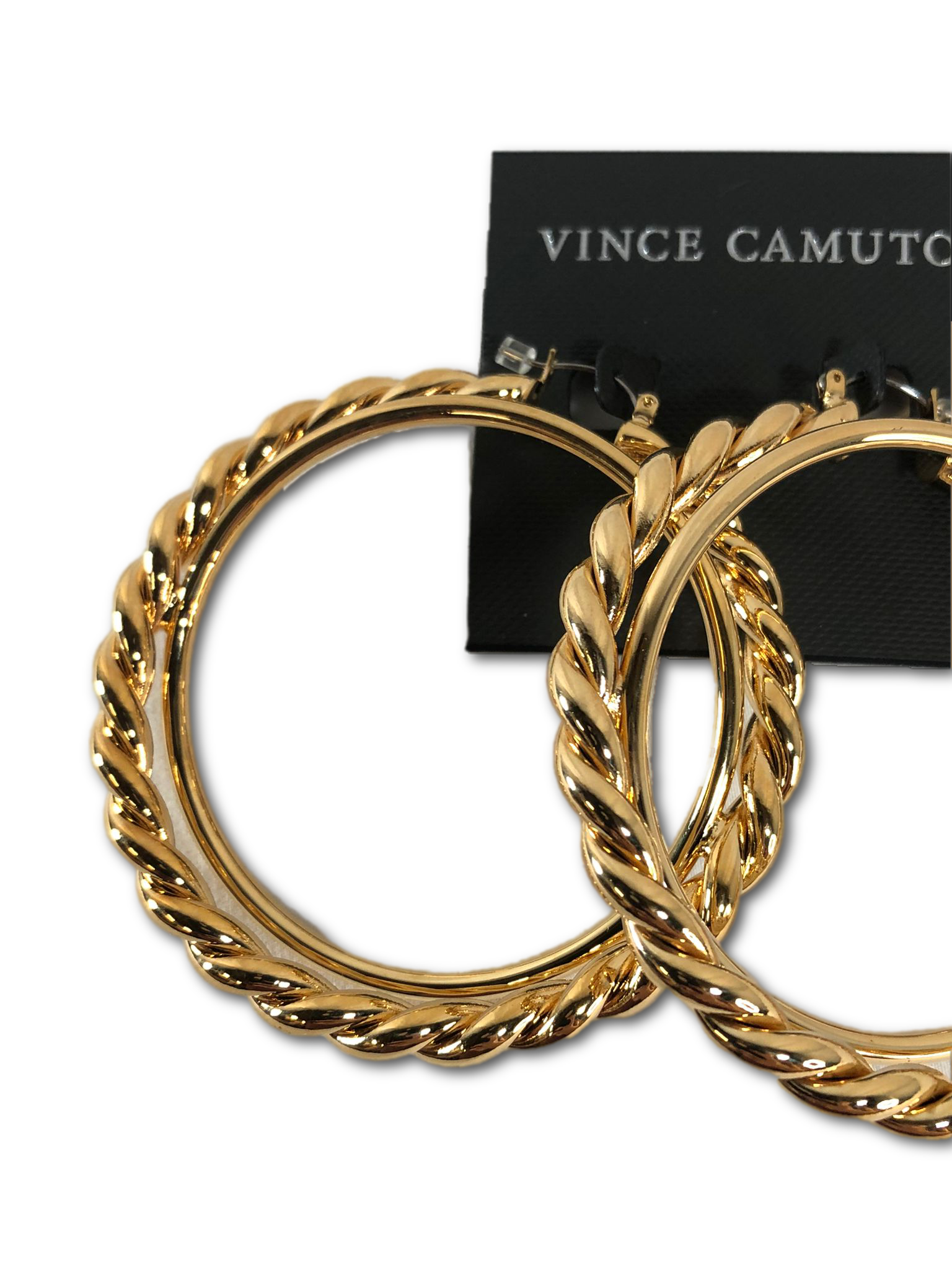 Vince Camuto 68mm Textured Interlocking Hoops, Gold, Small (VJ-404580)