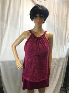 Denim & Co. Beach Elegant Raspberry Tankini Set with Skirt - Plus Size 18