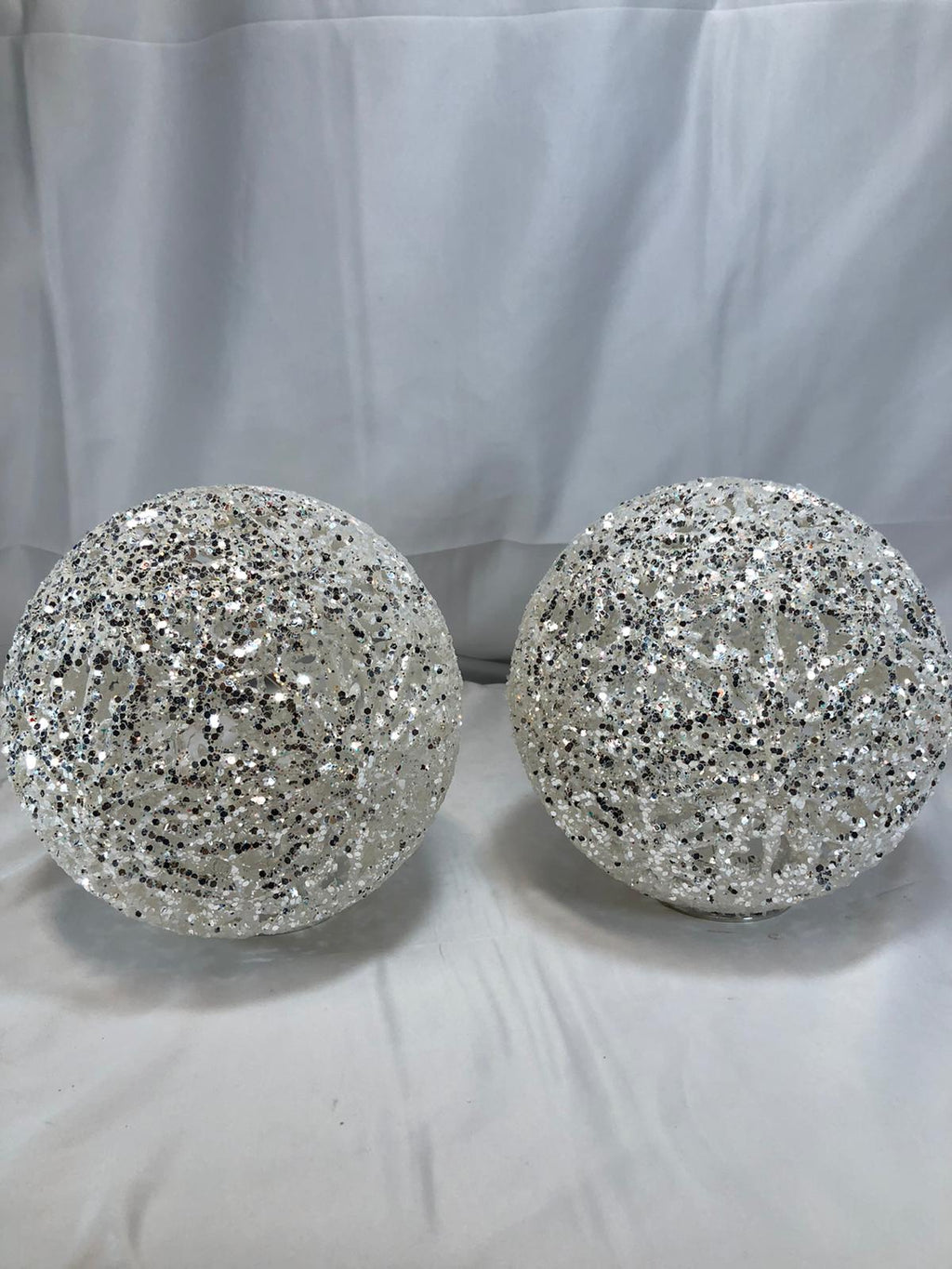 Set of (2) 8" Illuminated Snowflake Glitter Spheres by Valerie
