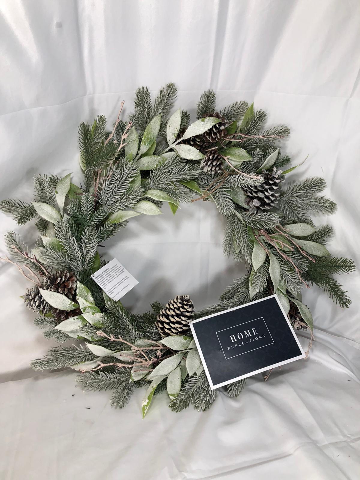 Pre-Lit Frosted Greenery Wreath with LED Lights - 24"