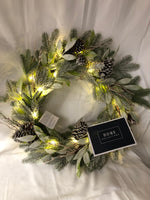 Pre-Lit Frosted Greenery Wreath with LED Lights - 24"