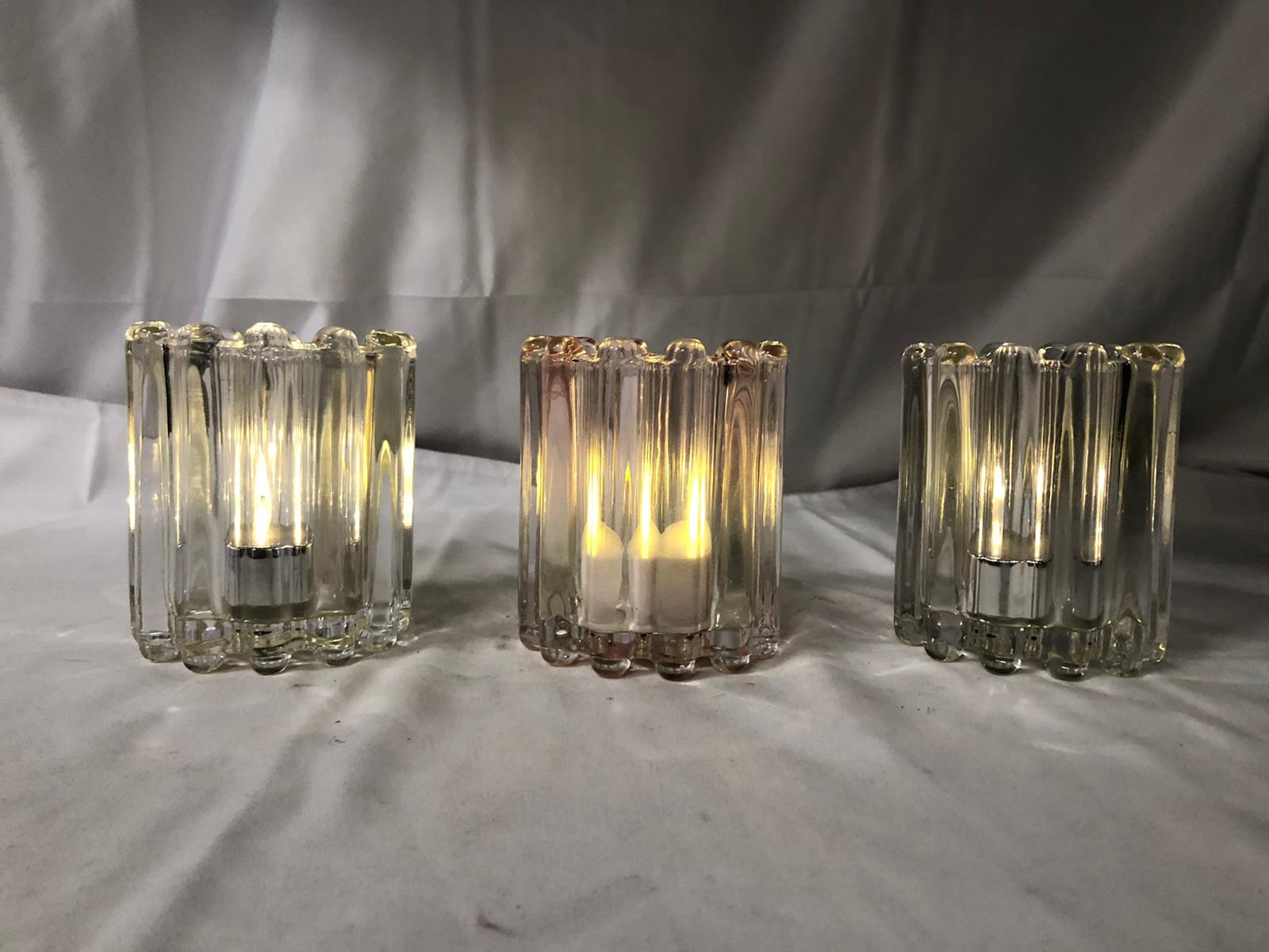 "As Is" Set of 3 Illuminated Ribbed Glass Votives by Valerie