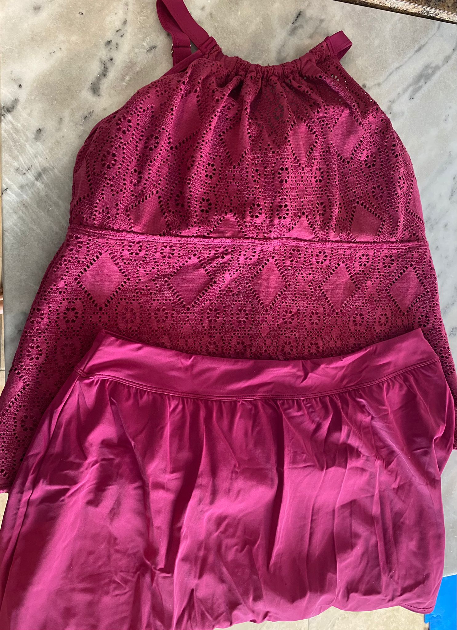 Denim & Co. Beach Elegant Raspberry Tankini Set with Skirt - Plus Size 18