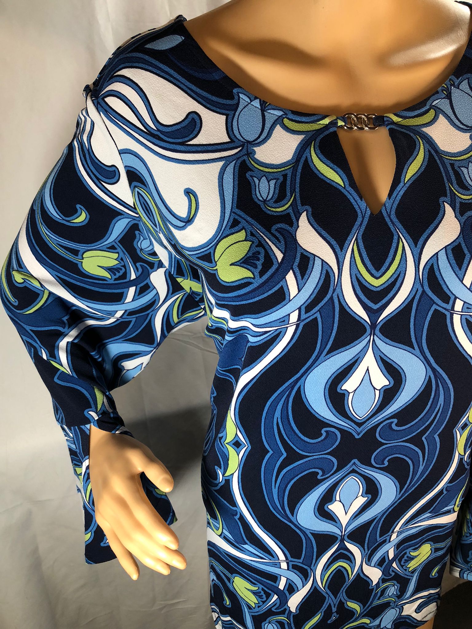 Dennis Basso Printed Caviar Crepe Top with Keyhole