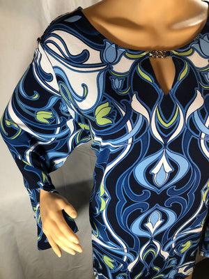 Dennis Basso Printed Caviar Crepe Top with Keyhole