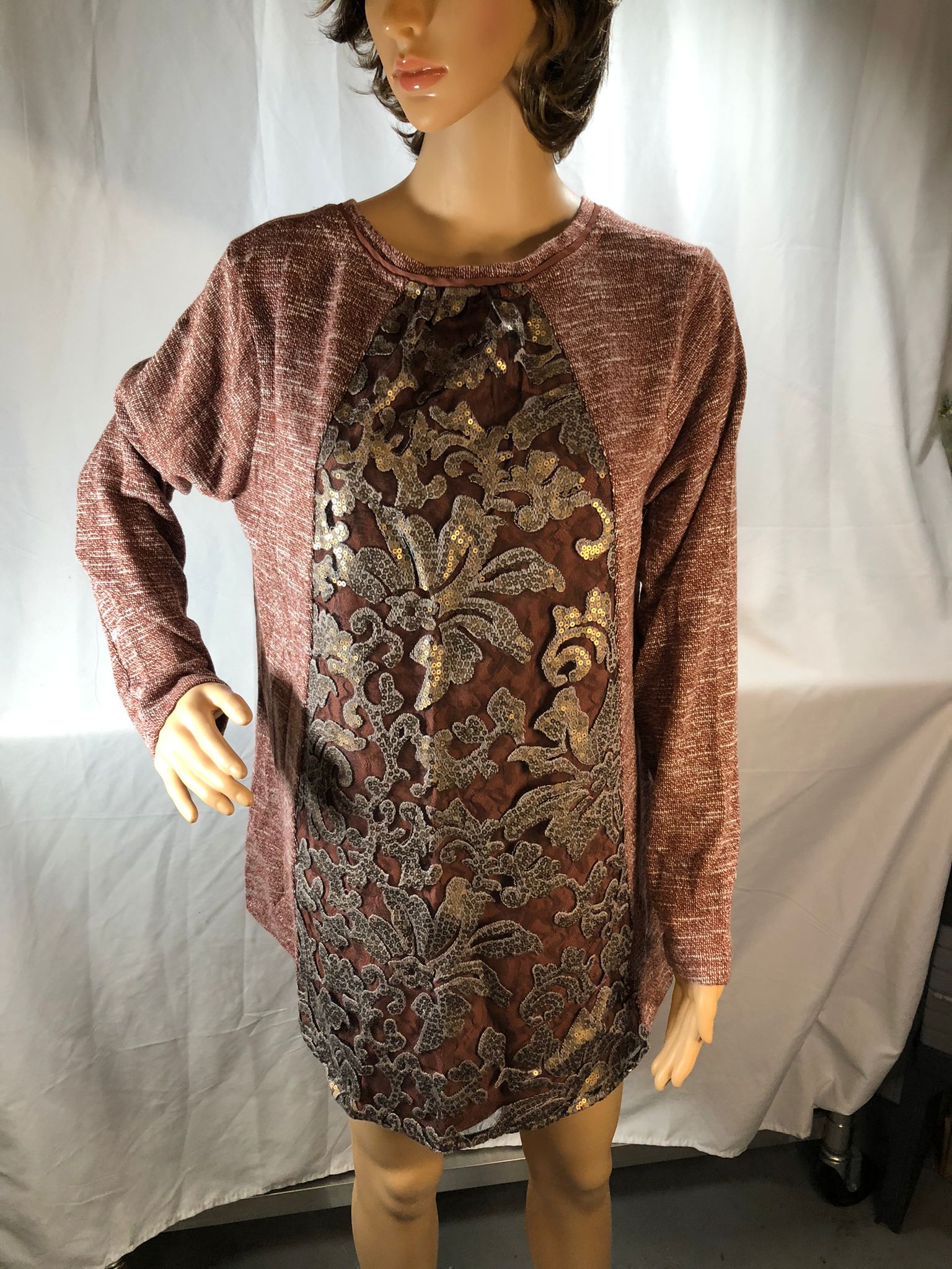 LOGO by Lori Goldstein Melange Boucle Knit Top with Embellishment