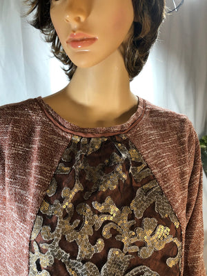 LOGO by Lori Goldstein Melange Boucle Knit Top with Embellishment