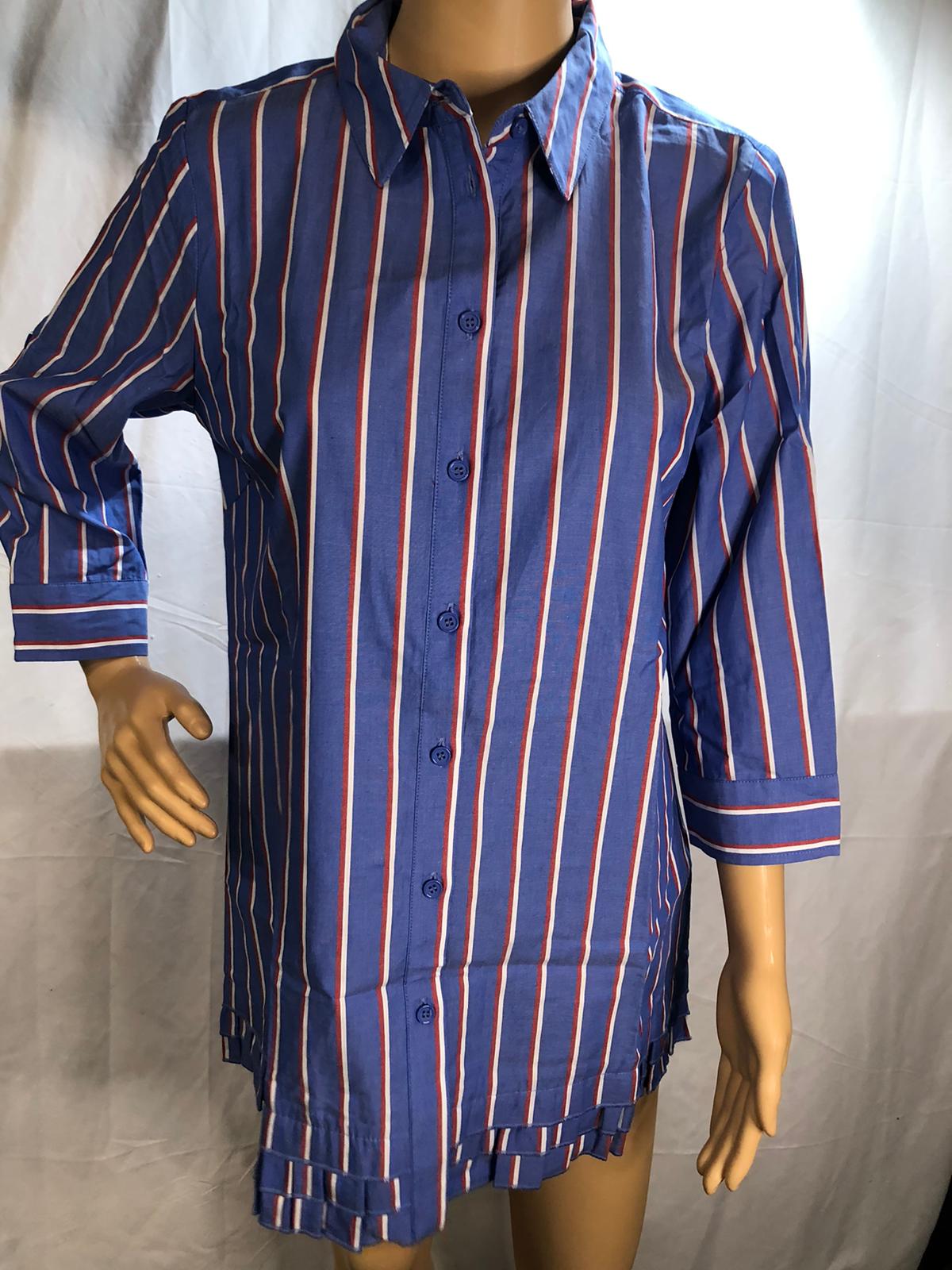 Joan Rivers 3/4-Sleeve Striped Shirt with Ruffle Hem