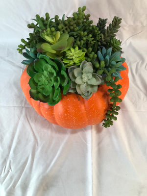 9" Pumpkin with Faux Succulent Plants by Valerie