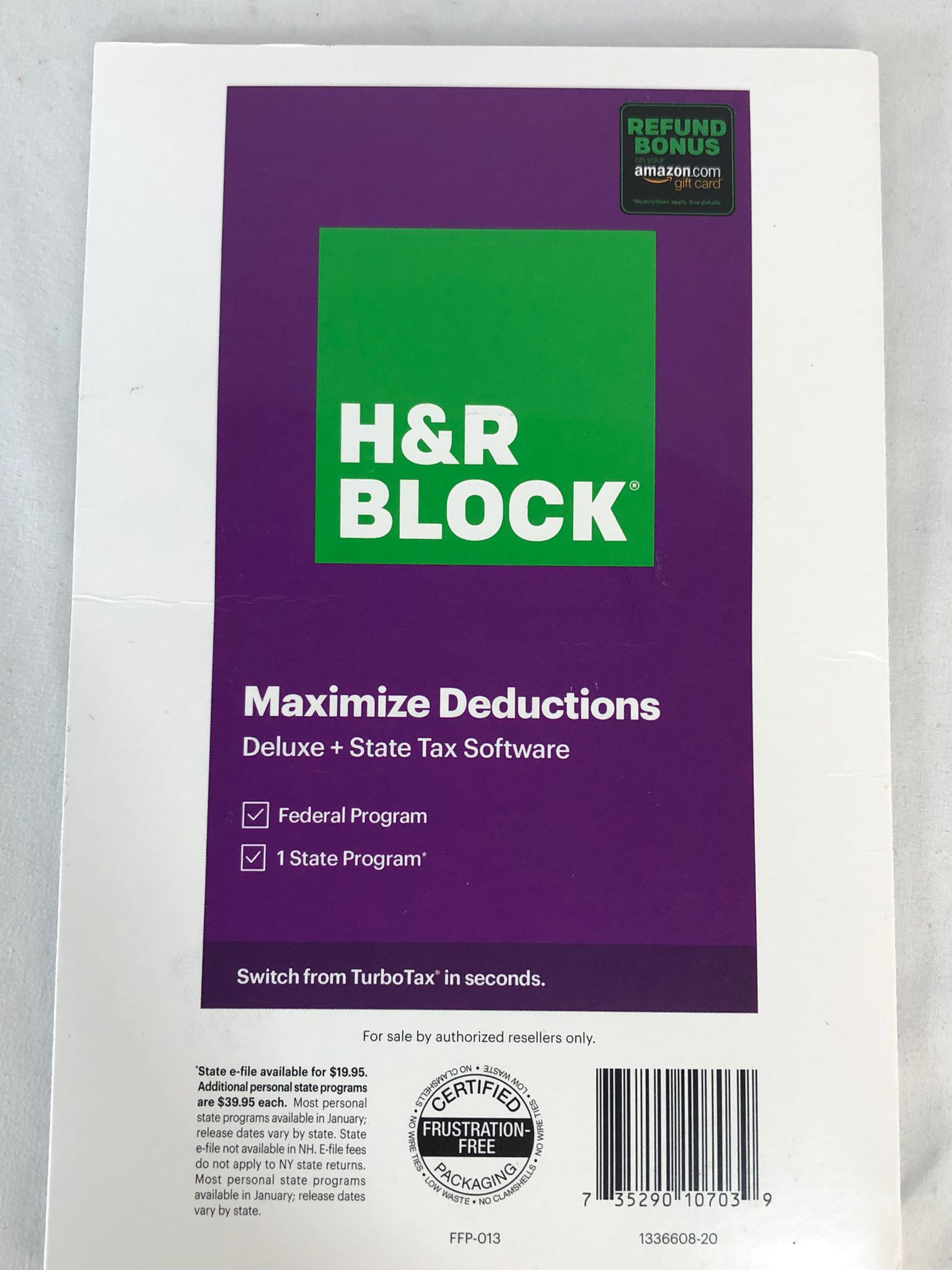 H&R Block Tax Software Deluxe + State 2020 with 3.5% Refund Bonus (Physical Code by Mail)
