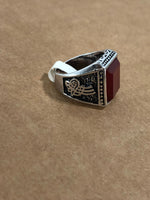 Women's Artistic Silver-Plated Ring with Natural Resin and Ruby Accent - Size 7