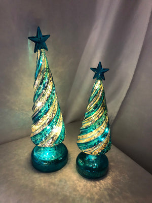 "As is" Set of 2 Illuminated Candy Cane Swirl Trees by Valerie
