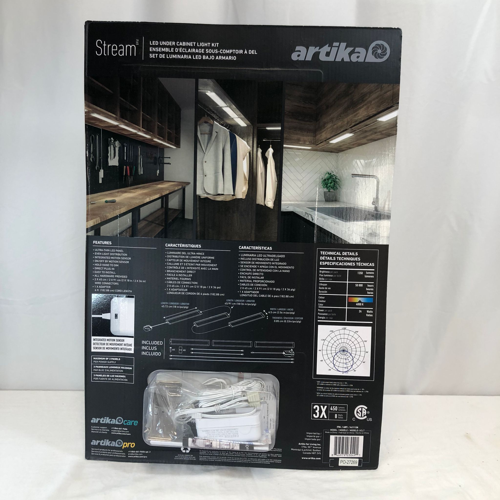 Artika Stream LED Under Cabinet Lighting Kit - 3 Lights, Motion Sensor, Open Box