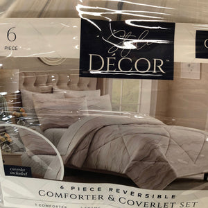 Style Decor 6-piece Comforter and Coverlet Set Agate Stripe Neutral Queen