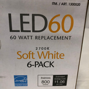 As is Feit Electric LED 60W Replacement 6 Pack Soft White