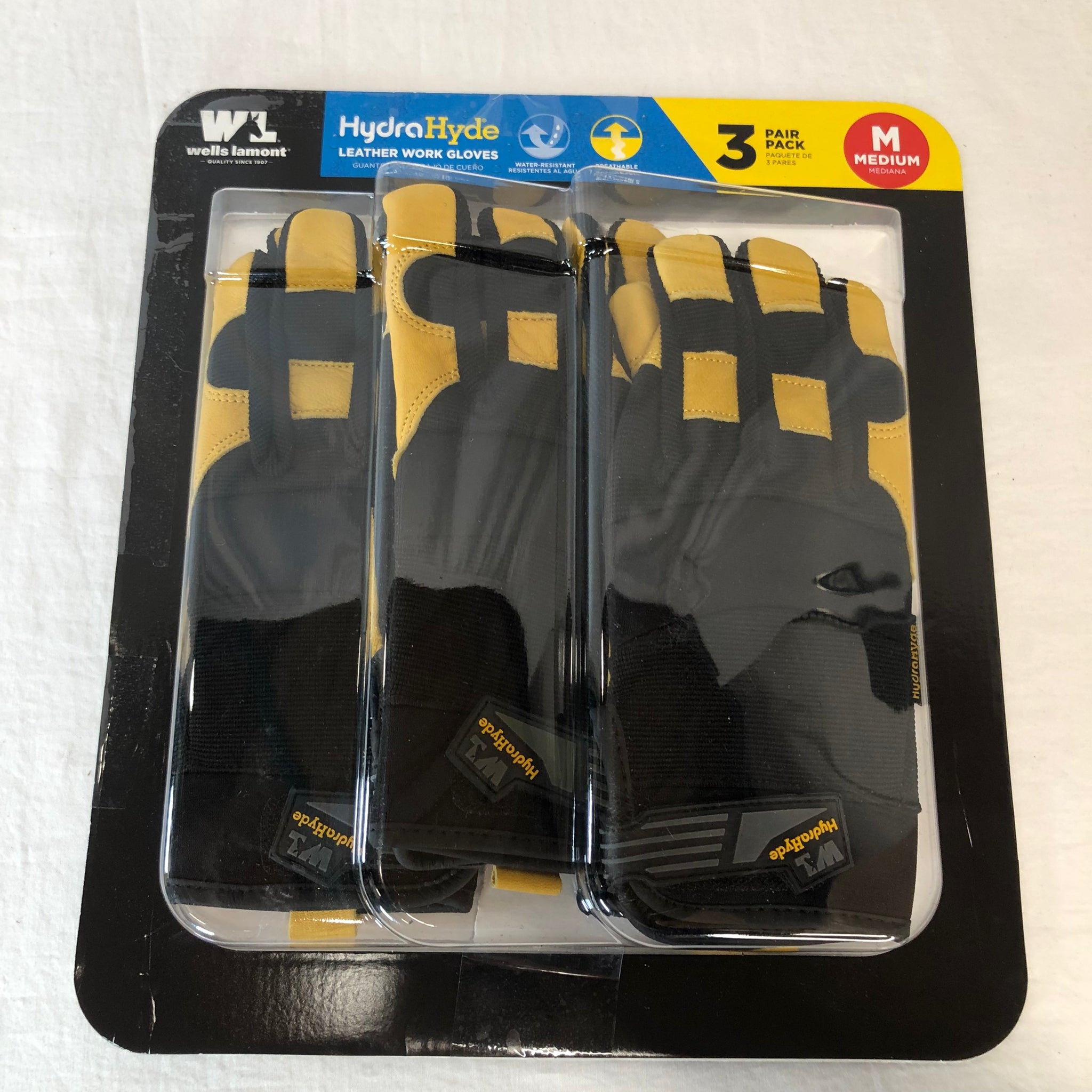 Wells Lamont Men's HydraHyde Leather Work Gloves, Medium, 3 pairs