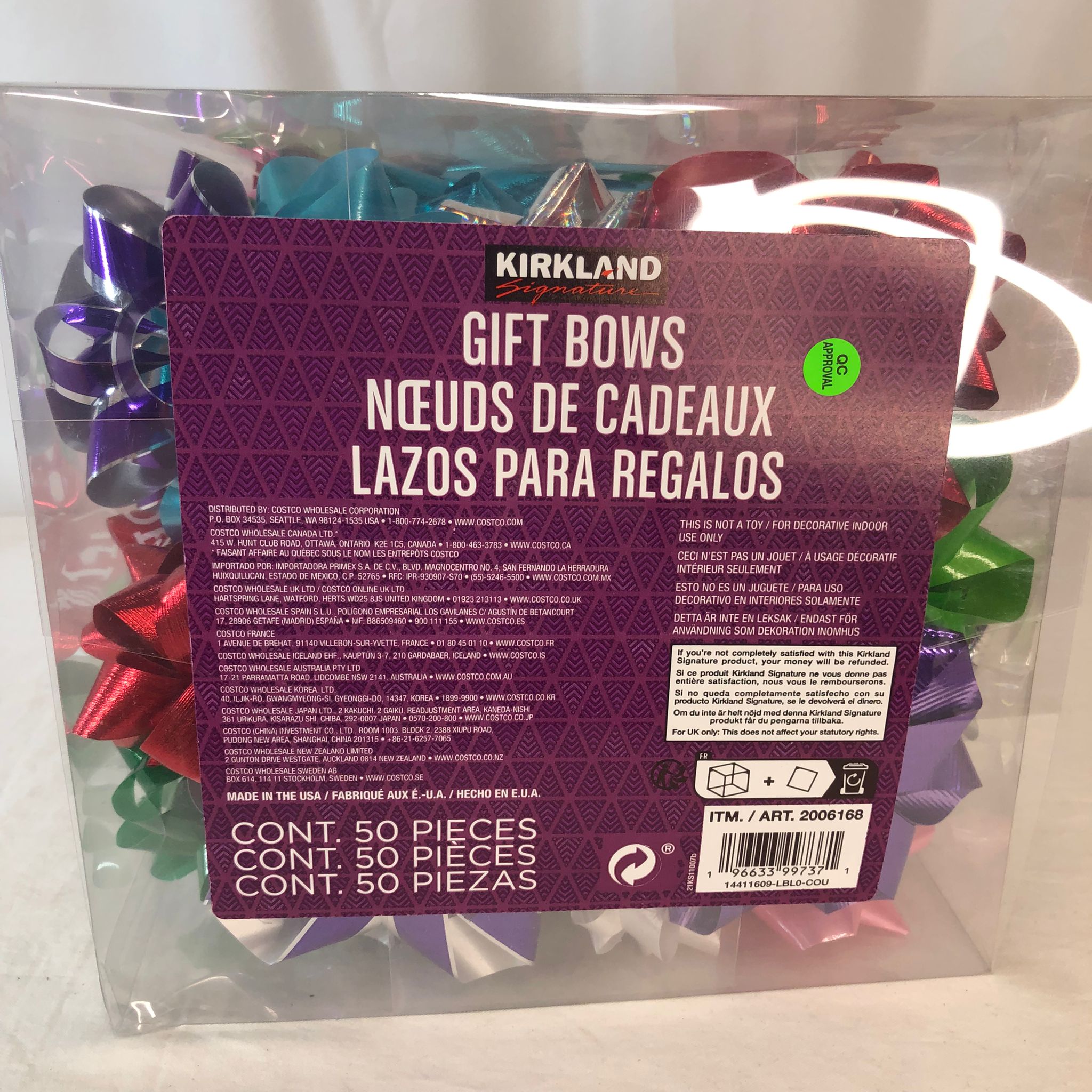 Kirkland Signature Gift Bows in Traditional or Bright Colours - 50 Pack
