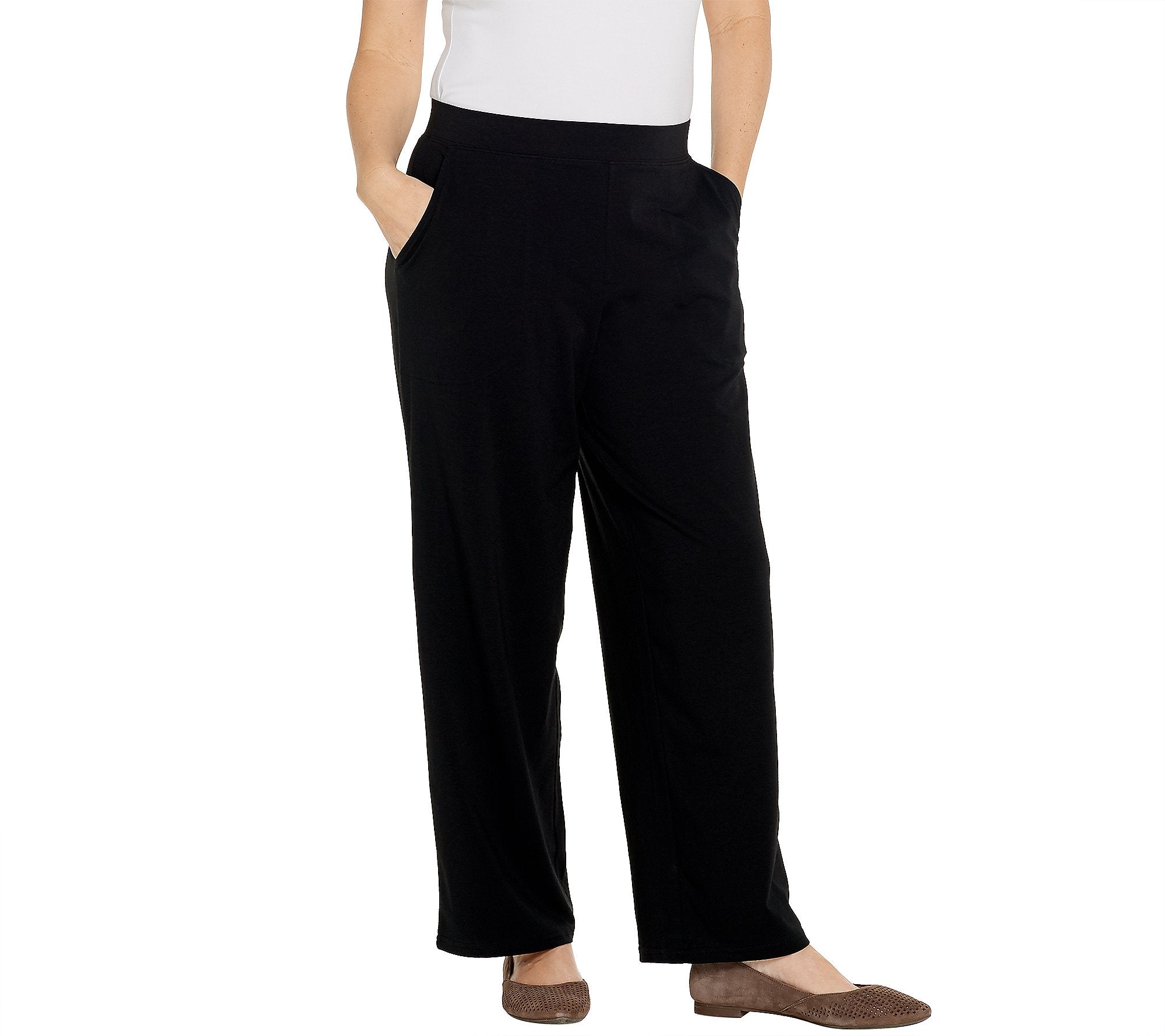 Denim & Co. Women's Beach Petite Pull-On Wide Leg Knit Pants