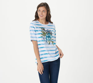 Denim & Co. Printed Perfect Jersey Elbow Sleeve Top