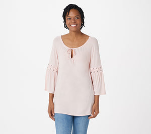 Haute Hippie Tribe Knit Top w/ Bell Sleeve and Lace Up Detail