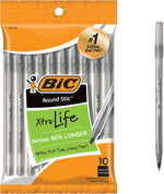 BIC Xtra Life Ballpoint Pens - 10-Count, Black, Medium Point (1.0mm)