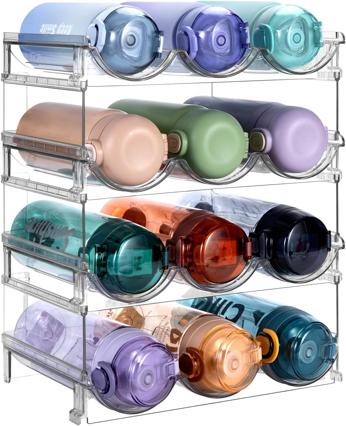  Stackable 4-Pack Water Bottle Organizer - Space Saving, Durable, Easy to Clean