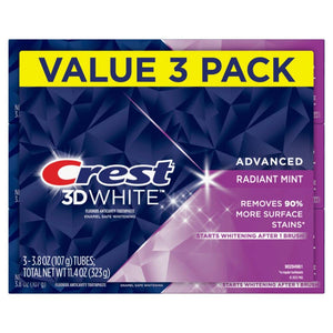 3-Pack of 3.8 oz Crest 3D White Radiant Mint Toothpaste, Removes 90% More Stains
