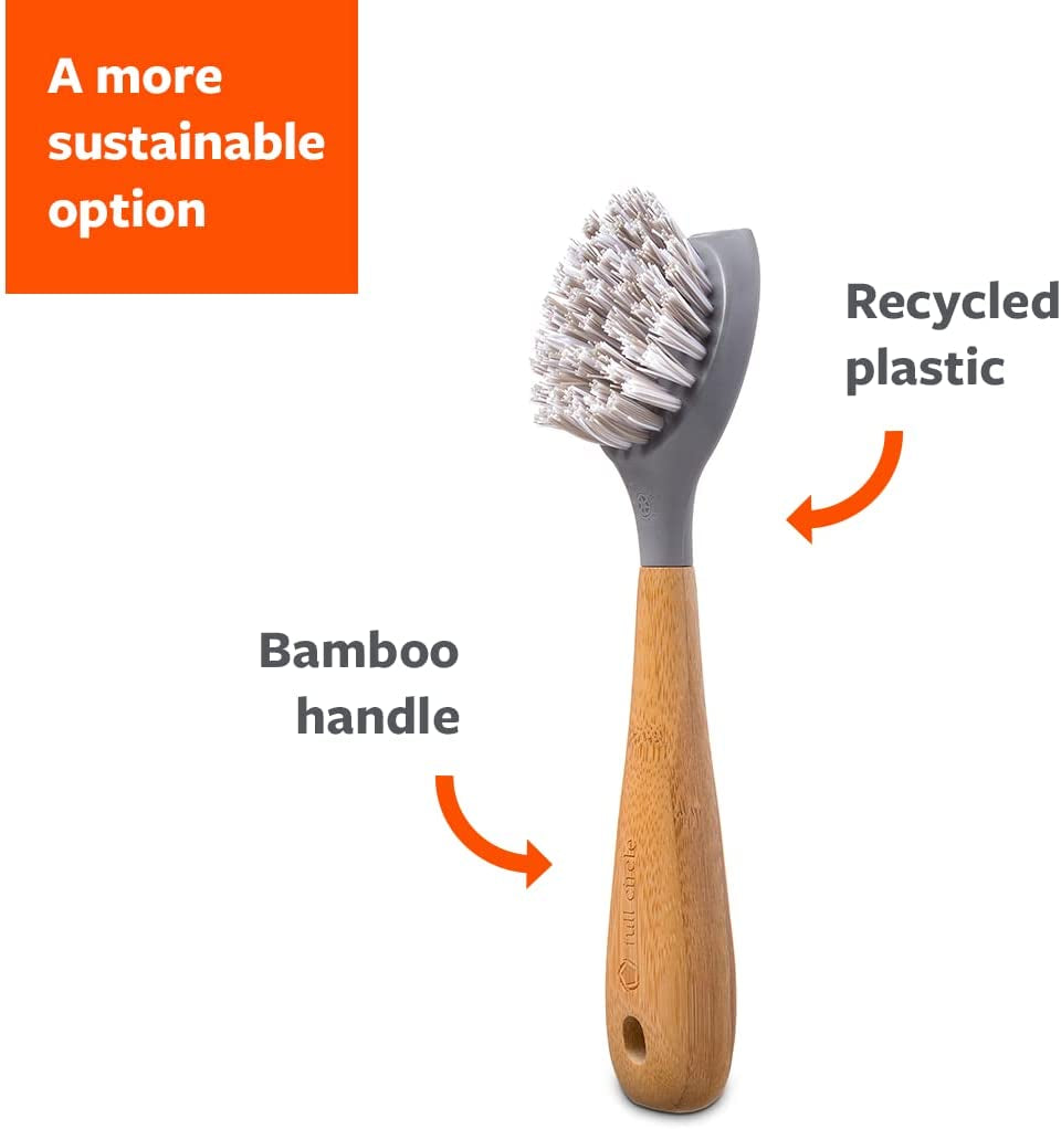 Cast Iron Brush & Scraper - Tough Nylon Bristles, Ergonomic Bamboo Handle